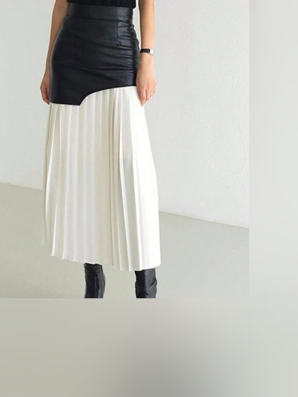 Women’s Black and White Pleated Combo Skirt